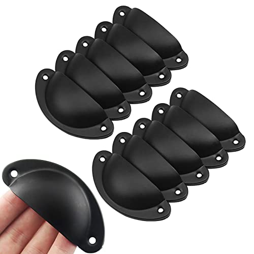 HREDZEO Vintage Muschelgriffe,12 Pcs Vintage Muschelgriffe Schubladengriffe Möbelgriffe Schubladen Antike Schrankgriffe für Kabinett Schubladen Schrank Apothekerschrank Schwarz