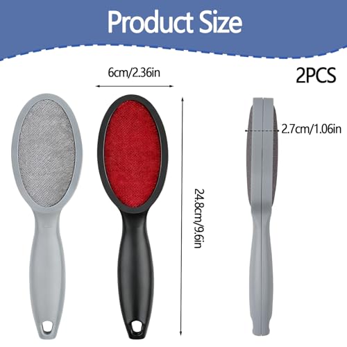 2 Stück Set Fusselbürste Kleidung, Schwarz und Grau Kleiderbürste Fusselbürste Tierhaare, Ideal für Tierhaarentfernung und Allergenreduzierung, 24.8 X 6 X 2.7 cm