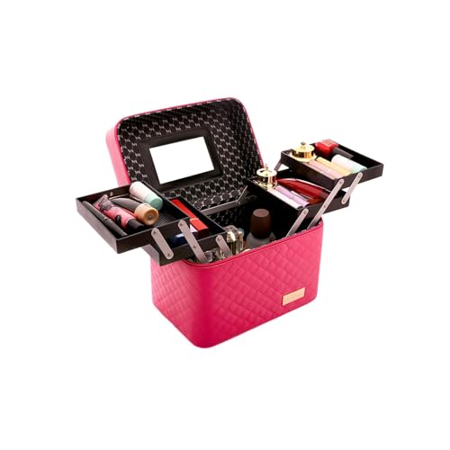 Maletín de maquillaje – Bolsa de maquillaje, bolsa de cosméticos, bandeja de maquillaje plegable de 4 capas | Estuche de cosméticos de maquillaje de piel sintética, portátil, impermeable, gran