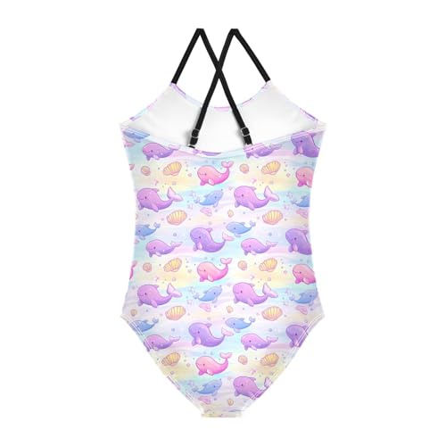 Cute Dolphin Pattern Girls Swimsuits Quick Dry Crossback One Piece Beach Swimwear Bathing Suit2