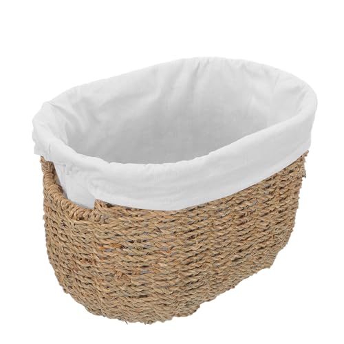 Panier tressé beige à déchets avec poignées pour salon bohème