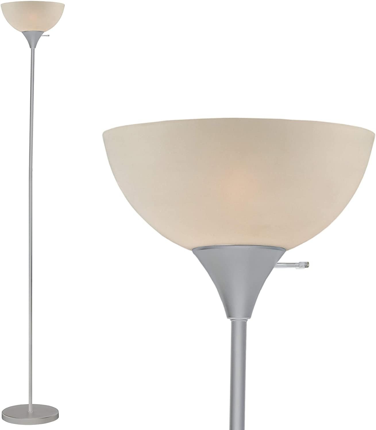 LIGHTACCENTS Stand Up Floor Lamp in SIL- Modern Corner Light with White Opal Bowl Shade - Susan Design, Ideal for Living Room or Office, 72" Tall, 150-watt - Chic Living Room Floor Lamp (Silver)
