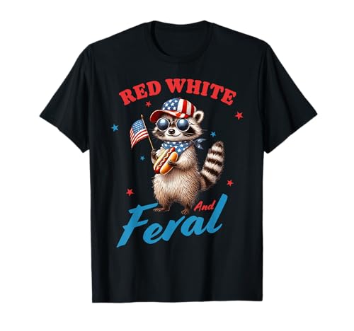 Red White And Feral Raccoon 4th Hot Dog Patriotic Funny Camiseta