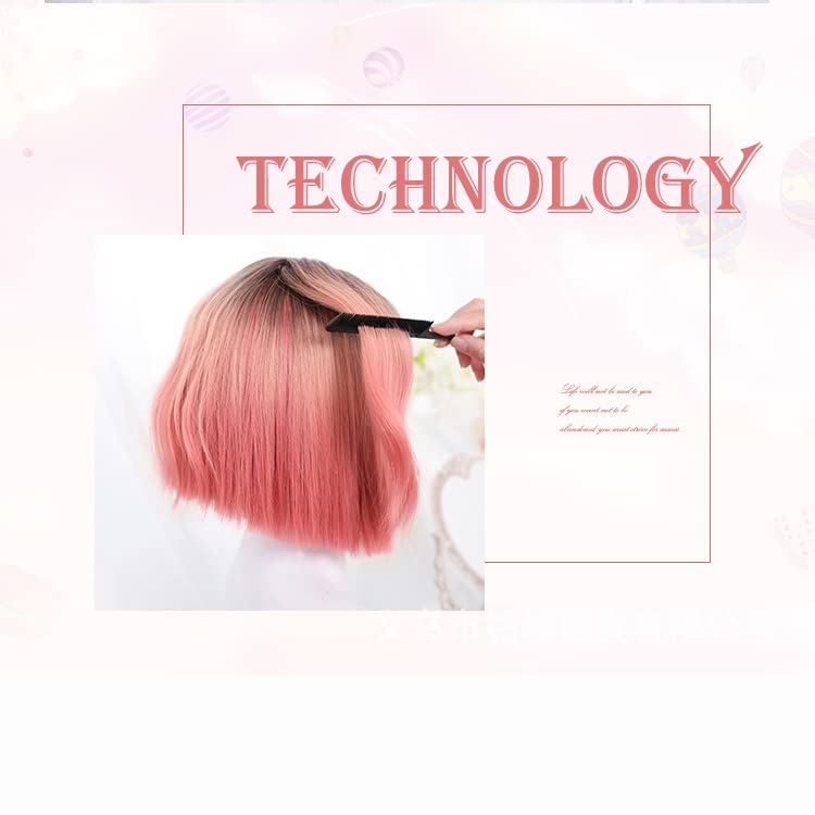Ombre Pink Lolita Wig Natural Wavy Black Rooted Mixed Pastel Rose Pink Wigs Synthetic Heat Resistant Curly Hair for Women
