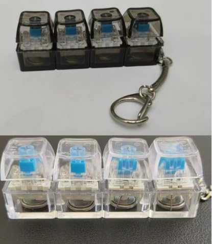 2 Pcs Keyboard Fidget Toys Keychain, 4-in-1 Keyboard Stress Clicker with LED Light for Anxiety Relief, Keyboard Button Finger Clicker Sensory Decompression Button Toy for Adults Teens, White and Black