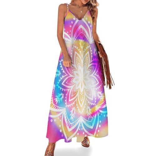 Robe Fleur Arc-en-Ciel Robe Longue Femme Ete sans Manches Plage