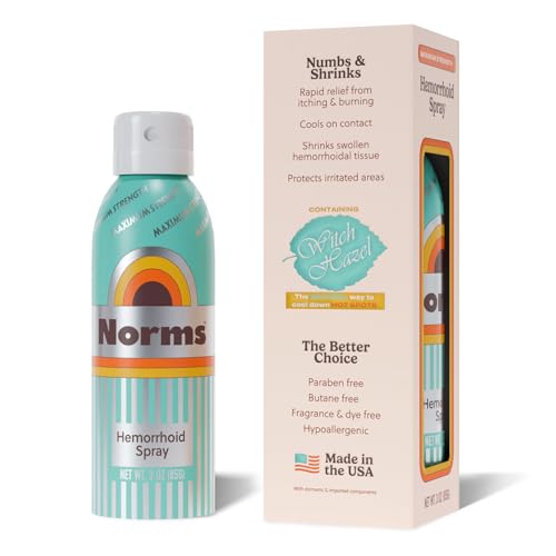 Norms Cooling Hemorrhoid Spray Maximum Strength Touch-Free Relief with Phenylephrine Witch Hazel Aloe Shrinks Swelling Calms Itching Soothes on Contact 3oz Spray