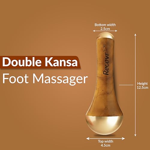 Image of Recovr 2 in 1 Certified Kansa Foot Massage Wand | Traditional Bronze & Wooden Foot Massager | Deep Relaxation,Blood Circulation Support & Stress Relief for Tired,Aching Feet | Daily Detox Massage Tool