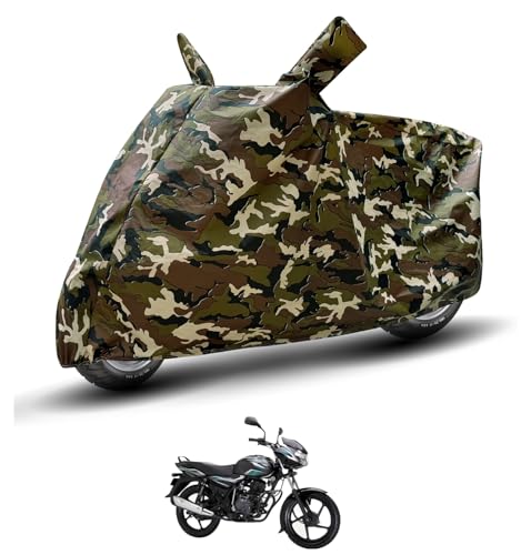 Image of Auto Hub Waterproof Bike Cover Compatible with Bajaj Discover 100 Dustproof, UV Protection Two Wheeler Bike Discover 100 Cover - Army Print