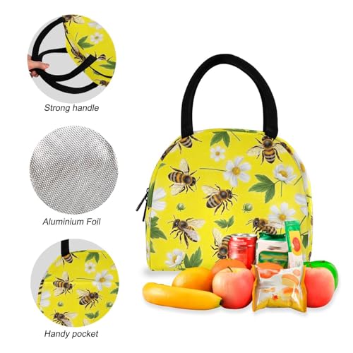 Kids Book Bags Waterproof Picnic Backpack, Travel Backpacks for Big Kids and Youth, Bees White Flowers4