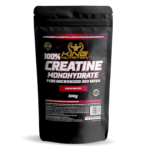King Nutrition Creatina Monohidratada 100% Pura | 300GR | 100 Tomas | Creatina en polvo, Micronizada 200Mesh Sin Sabor, No-GMO | Vegano | Sin lactosa | Incluye dosificador