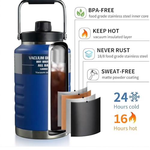 Image of Thermosteel Water Jug Insulated Tumbler with Magnet Lid 2100ml, Water from Bottle for Travel, Home, Office, School, Gym, Hotel and Dhaba 12+ Hours Hot and 18+ Hours Cold (Blue - 2.1L)