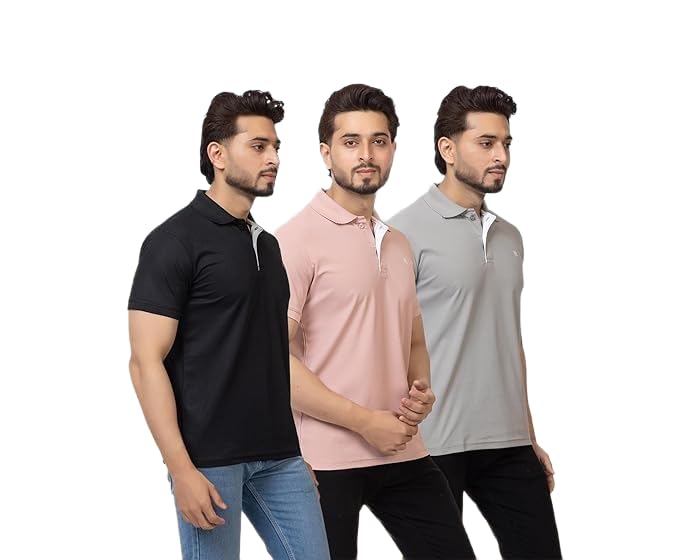 Image of Regular Fit Half Sleeve Soft and Comfortable Solid Polo T-Shirt for Mens (Pack of 3)