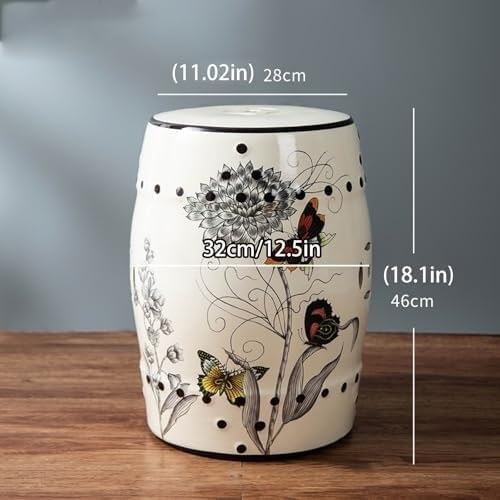 ELEFOCUS Ceramic Drum Garden Stool,Decorative Ceramic Garden Stool(I)