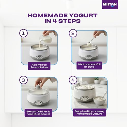 Image of Milton Turbo Yogurt Maker Machine | Automatic with One-Touch Operation | Electric Yogurt Maker | Make Thick, Creamy Curd & Yogurt at Home | Energy Efficient | Easy to Use | White