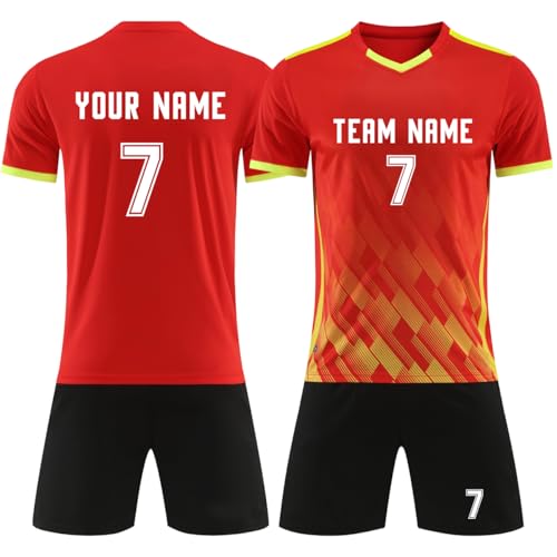 RIZUNTO Adultos Niños Personalizadas Camisetas de Futbol Equipos Hombre Infantil Equipacion Conjunto, con tu Nombre Escudo y número,03 Rojo