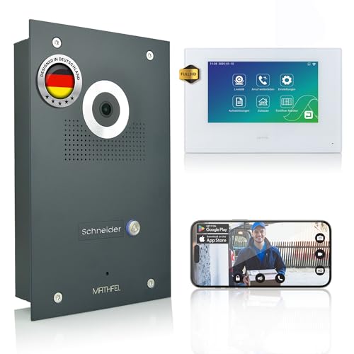 MATHFEL Videoportero en color antracita, timbre con cámara y monitor de 7 pulgadas, timbre con cámara y apertura de puerta, cámara ultra gran angular de 170 grados, interfono con wifi, Full HD 2 MP