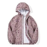 JOYSON Girls Rain Lightweight Jacket Waterproof hooded Windbreaker Jacket for Kids Outdoor Softshell Raincoat with Mesh Lining Flower Unicorn Print 7-8 Years