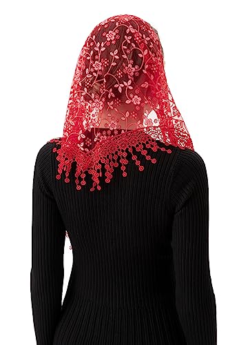 PAMOR Triangle Lace Veil Mantilla Cathedral Head Covering Chapel Veil for Mass Wedding Bridesmaids