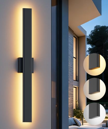 Image of Aipsun Black Outdoor Wall Sconce 3000K 4000K 6000K, 31.5in Modern Exterior Light 1 Pack, Long LED Linear Wall Light Outside Lighting for Entrance, Hallway, Garage, Porch(3CCT)