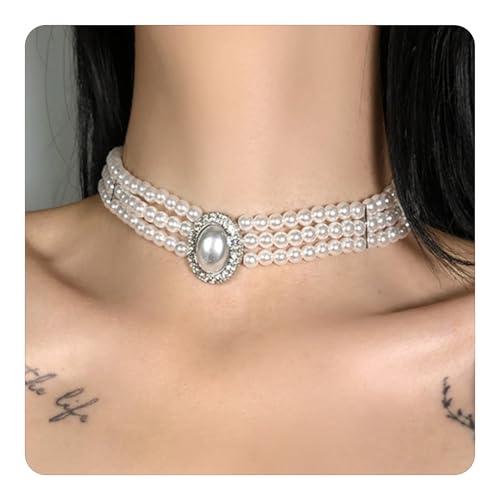 Halloween Pearl Choker Necklace, Gothic Blood Pearl Necklace Vampire Choker as Halloween Costume Gift, Faux Chokers White Necklaces Fake Vintage Jewelry as Goth Party Accessories