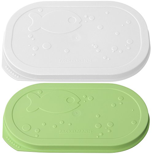 Fackelmann Coperchio per lattine di Pesce Set 6,3x4,1 Pollici 2 Pezzi di PE in Bianco/Verde, 16 x 10.5 x 2 cm