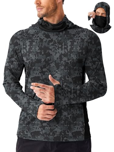 Image of PINSPARK Men's Sun Protection Hoodie with Mask UPF 50+ UV Long Sleeve Shirt Men Rash Guard Performance Fishing Hiking Shirt