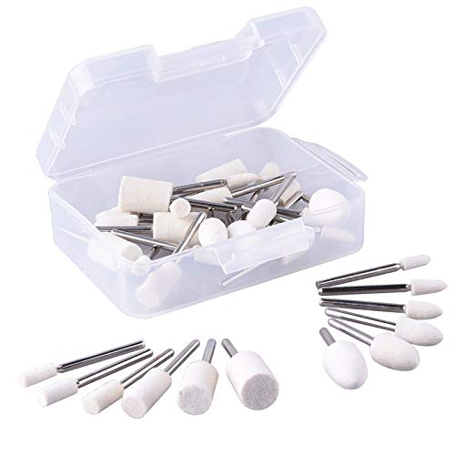 AUSTOR 24 Pieces Wool Felt Mounted Mandrel Set 2 Shaped and 6 Sizes Polishing Buffing Wheel Bits with Free Box for Dremel Rotary Tool - 1/8 Inch Shank