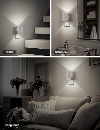 Image of JandCase Night Lights Plug into Wall, Dimmable Night Light Plug in, Modern Night Light Dusk to Dawn Light Sensor, Cool White 5000K, 0-100LM Adjustable Brightness Nightlight for Hallway Bedroom, 2 Pack