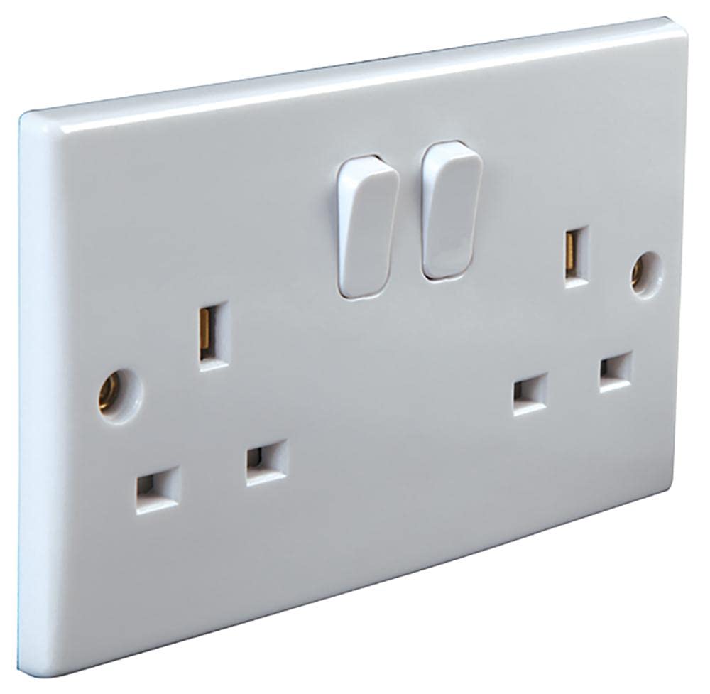 PRO ELEC PEL01394 Switched 2-Gang, Single-Pole Mains Socket, Round Edge, 13A, 250V