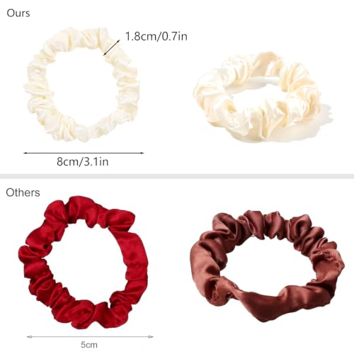 Image of Silk Hair Ties Satin Scrunchies - Small Mini Scrunchy for Women Thick Hair Accessories Cute Soft No Slip Hair Elastics Ponytail Holder for Curly Hair No Damage Hairties Gift for Girls