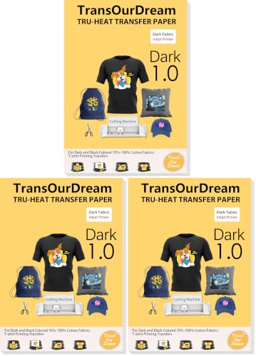 Image of TransOurDream Heat Transfer Paper for Dark T Shirts(20 Sheets, 8.5x11),Printable HTV Heat Transfer Vinyl for Inkjet Printers (Pack of 3)