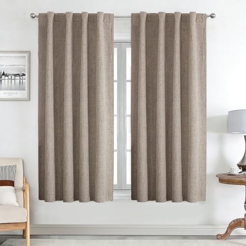 Joydeco 100% Rideau Occultant Lin 140x175 cm 2 Pièces, Double Rideaux Isolant Thermique Anti UV à Pattes Cachées et à Passe Tringle pour Décoration...