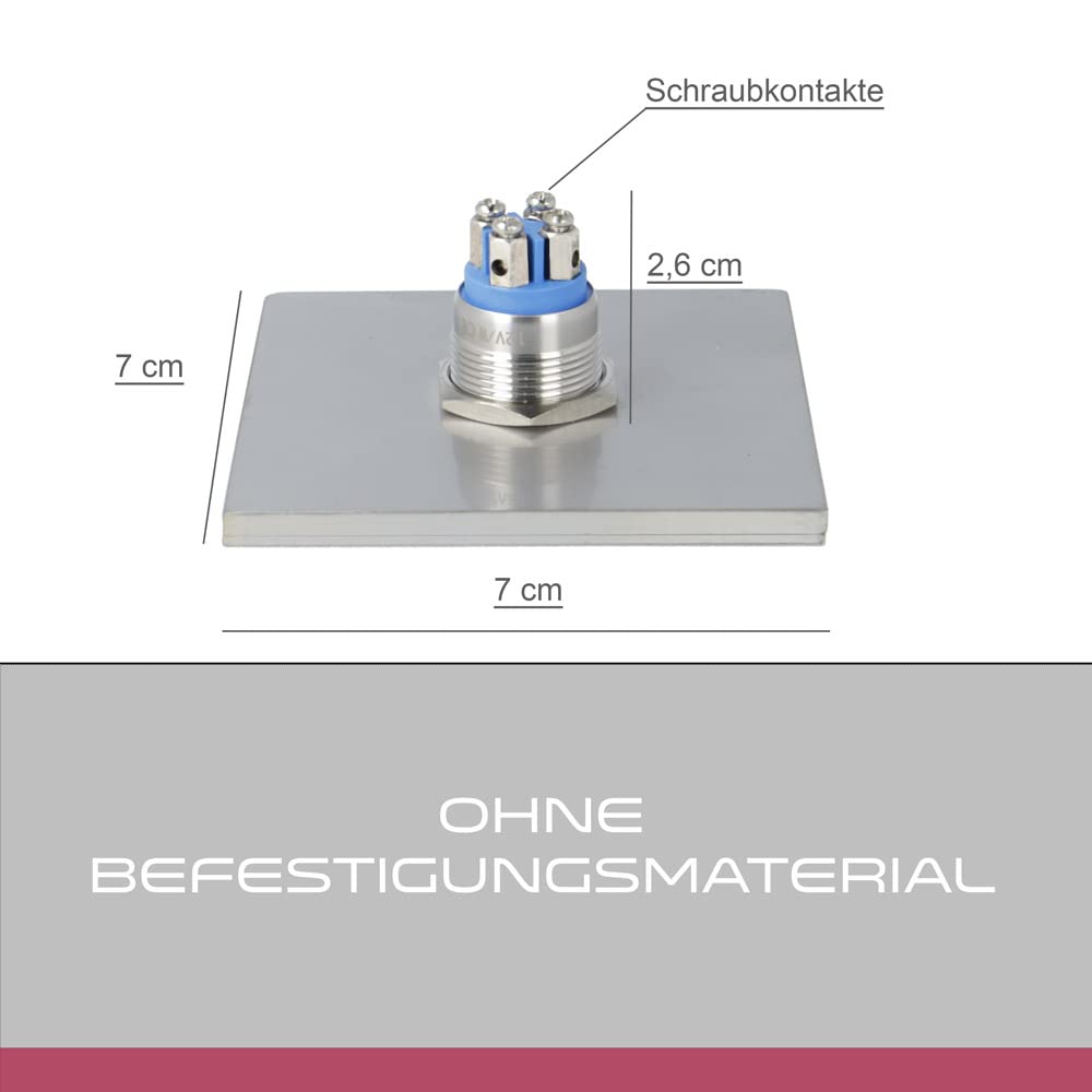 Jung Edelstahl Design - Edelstahl Türklingel Rio Aufputz oder Unterputz - 7 X 7 cm mit LED Drucktaster - Klingel aus V2A Edelstahl geschliffen - Haustürklingel ohne Gravur (ohne LED)