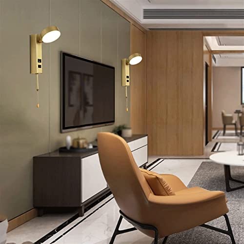 Lámpara de pared LED moderna oro con interruptor y puerto USB de carga 2