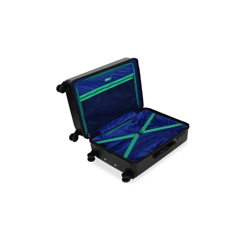 Image of United Colors of Benetton Cabin Hard Luggage Glide - Black | PC Carry-On Trolley Bag | TSA Lock & 360 Spinner Wheels Suitcase | Telescopic Handle | Water Resistance | 55cm | 46L Capacity