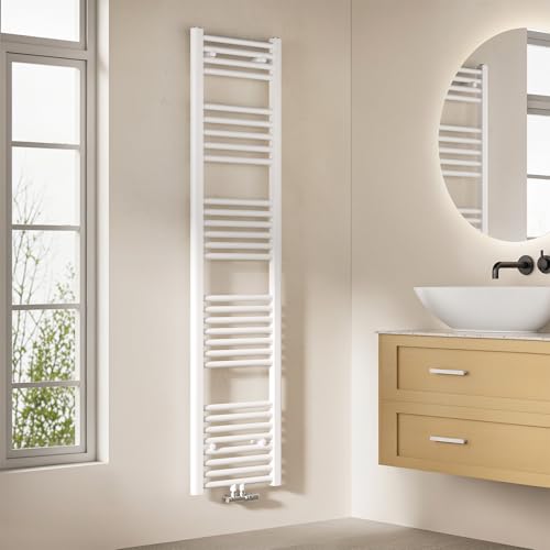 EMKE Badheizkörper Gerade 160x40 cm - Handtuchheizkörper mit Mittelanschluss, Effizienter Handtuchwärmer Handtuchtrockner Handtuch Heizkörper Bad, Weiß, 547W