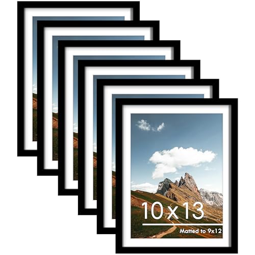 Image of PEALSN 10x13 Picture Frames Set of 6, Display Pictures 9x12 with Mat or 10x13 without Mat for Wall Mounting or Table Top, Photo Frames Collage for Wall Decor, Black.