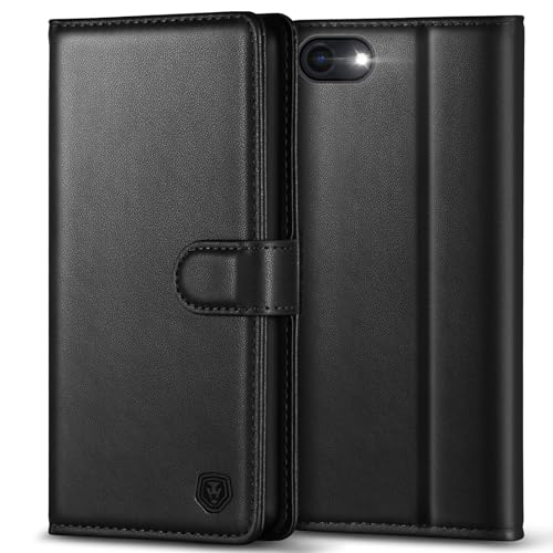 Kuafcase Case Compatible for iPhone 7/8/SE - 4 Card Slots Magnetic Closure Kickstand Shockproof Protective Phone Case - Black