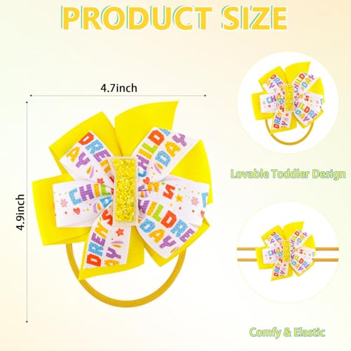 CUBACO Yellow Hair Bow Birthday Headband Bows for Baby Girls 1 2 3 4 5 6 Years 4.7" Baby Headband Yellow Hair Ribbon Accessories Bows for 1 Year Old Outfit Girl 1st birthday decorations girl4