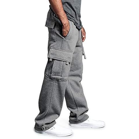 acelyn Mens Jogging Bottoms Pants Fleece Cargo Baggy Joggers Sweatpants with Multi Pockets Grey XXL Cover