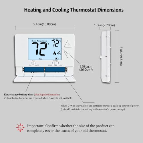 image for Miuputake NonProgrammable Thermostat for Home,Single-Stage Systems,Dig