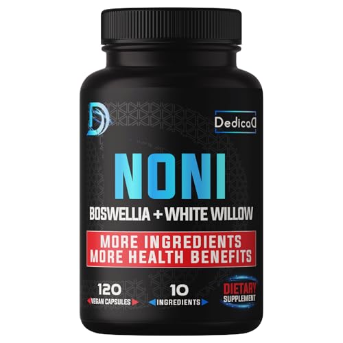 DEDICAD 10in1 Noni Extract Supplement - Combined Boswellia, White Willow, Elderberry, Turmeric & More - 120 Vegan Capsules - Non-GMO, Gluten Free