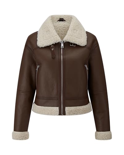 Women Fur Leather Jacket Shearing Cropped Faux Fur Lined Moto Biker Coat