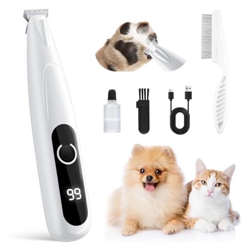 GlasFlength Cortapelos para Perros con Luz LED, Cortapelos Perros Bajo Nivel de Ruido Inalámbrico Maquina Cortar Pelo Perros Recargables para Perros Gatos Patas Ojos Orejas Cara Cuerpo (Blanco)