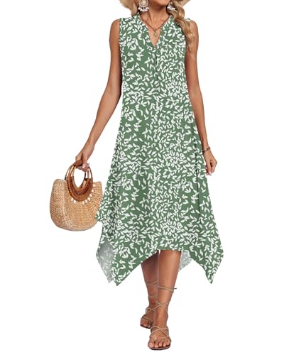 Image of AUSELILY Women Summer Midi Dress, Sleeveless Casual Asymmetrical & Pockets | V-neck midi sundress, asymmetrical flowy hem & side pockets, great for beach, vacation and daily wear