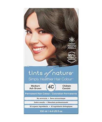 Tints of Nature 4C Marrón ceniza medio, Tinte permanente de cabello, apto para veganos, 95% natural, sin amoníaco, parabenos ni propilenglicol, 1 paquete