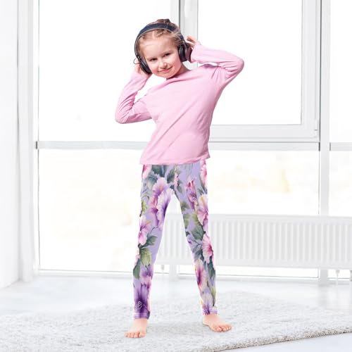 Bolaz Toddler Girls Leggings Printed Yoga Pants Leggings Purple Pink Flower for Kids4