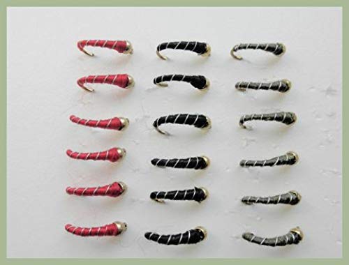 Zebra Midge, Trout Flies, 18 pack, mixed size 10/12, Goldheads Fishing Flies