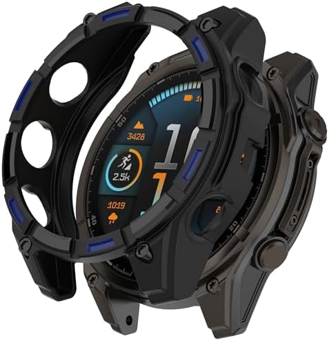 Compatible with Garmin Fenix 8 Solar 51mm Case Cover, Soft Anti-Drop PC Watch Case Cover Replacement Protective Cases for Garmin Fenix 8 Solar 51mm Watch (Black/Blue)
